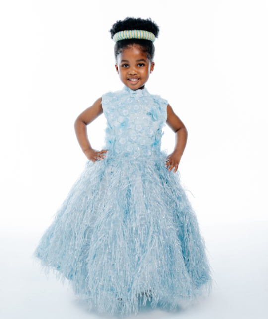 Ice Blue Feather Couture Gown