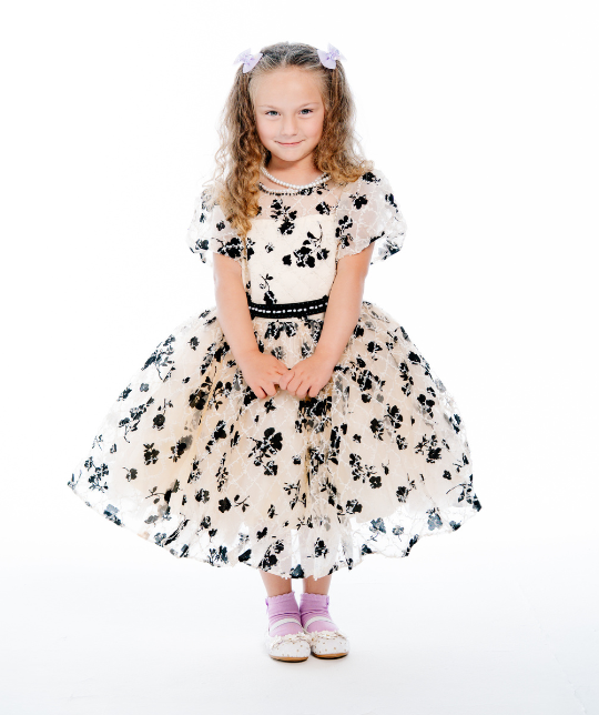 Classic Ivory & Black Floral Lace Dress