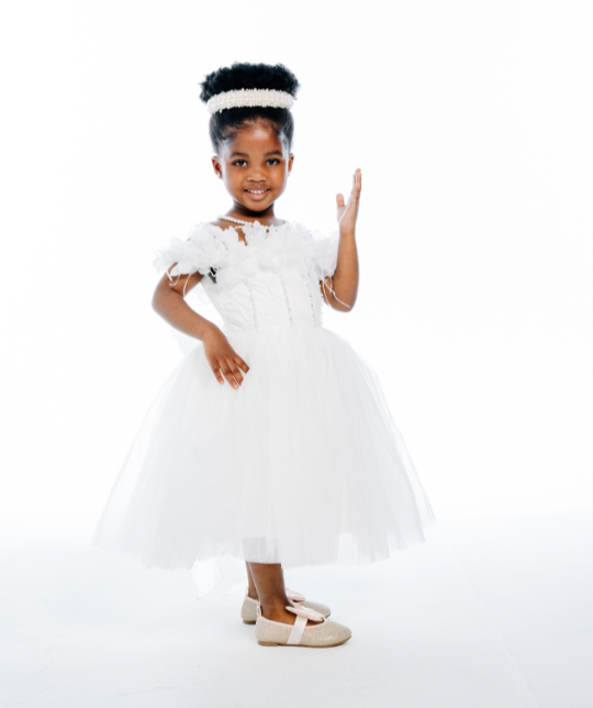 White Floral Off-Shoulder Tulle Dress