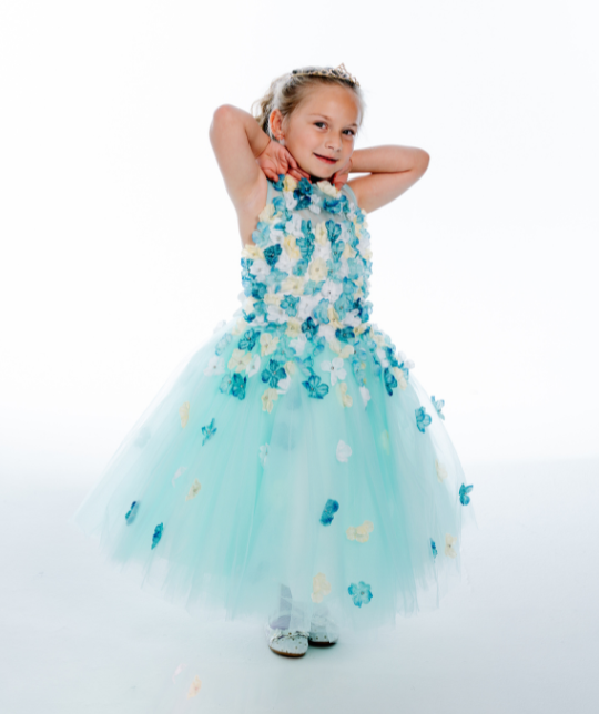 Aqua 3D Floral Couture Dress